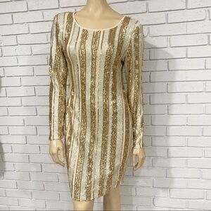 Girl in Mind Gold White Stripe Sequin Dress
